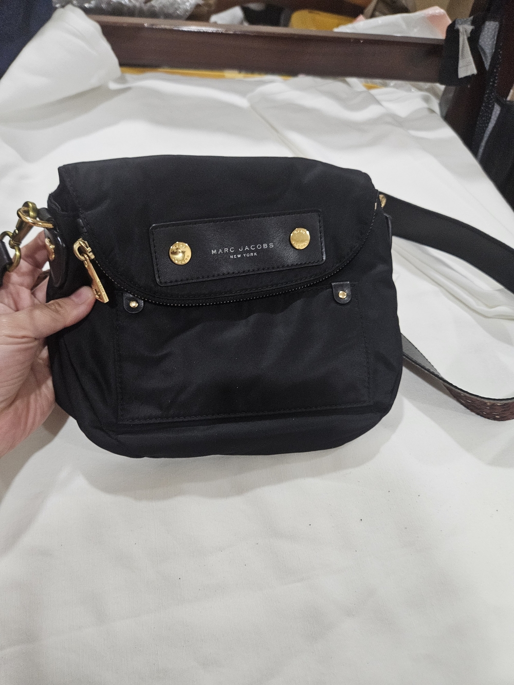 Marc Jacobs Black Nylon Crossbody Bag with Gold Hardware